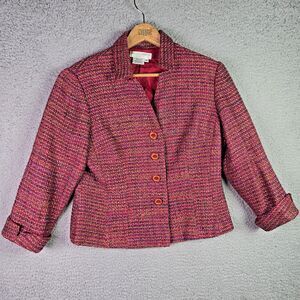 Maggy London Petites Tweed Blazer Red Pink 14 Textured Button Front Classic